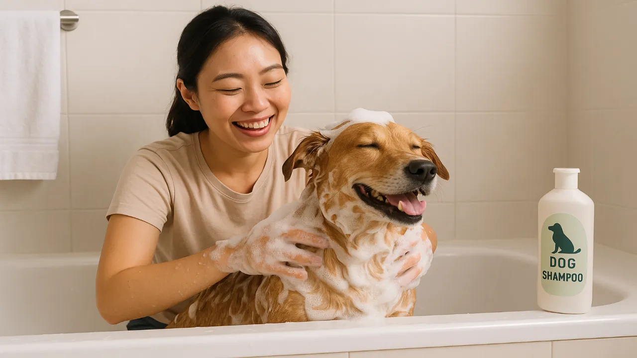 memandikan anjing